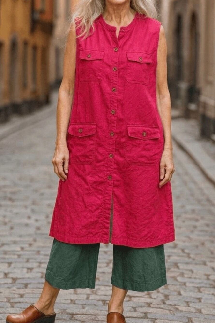 Gudrun Sjoden Linen Blend Button Front Utility Dress Women’s Size Medium